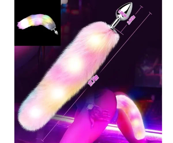 Plug anal de metal rabo de zorra con luces