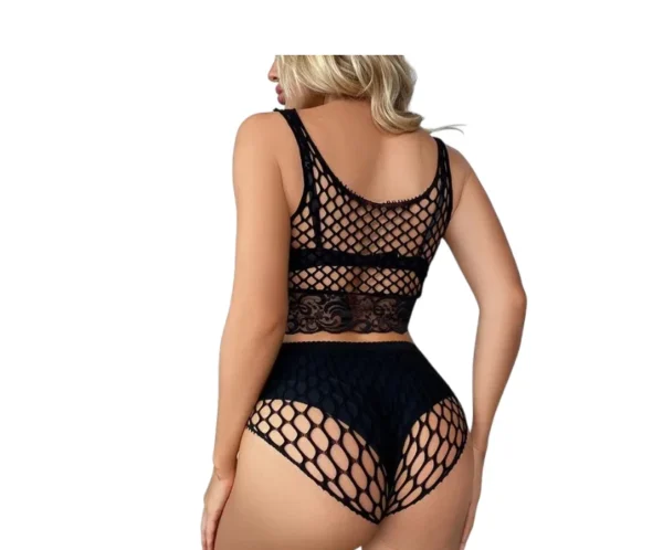 Conjunto Lencería Malla Bodystocking 2 piezas